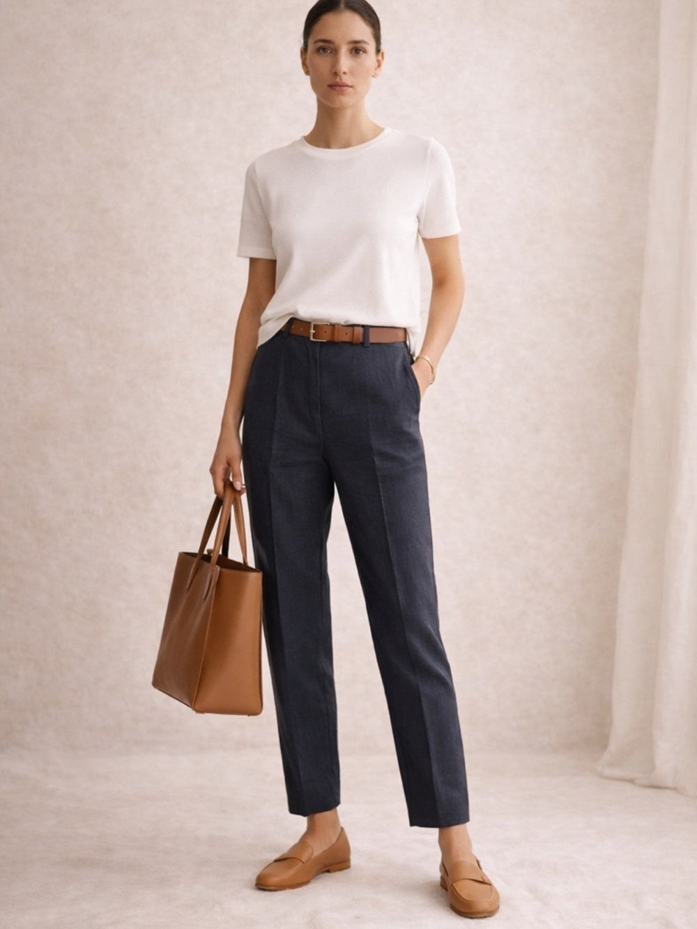 Sinequanone Navy Linen Trousers Slim Tailored Ankle Pants EU40 US8 France